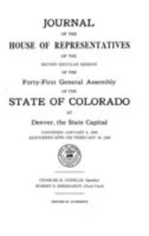 Journal of the House of Representatives of the Second Regular Session of the Forty-first General Assembly of the State of Colorado at Denver, the State Capital