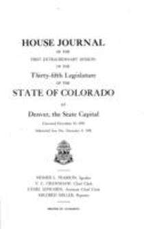 House Journal of the First Extraordinary Session of the Thirty-fifth Legislature of the State of Colorado at Denver, the State Capital