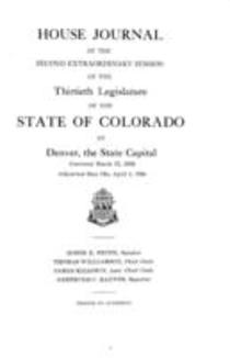 House Journal of the Second Extraordinary Session of the Thirtieth Legislature of the State of Colorado at Denver, the State Capital