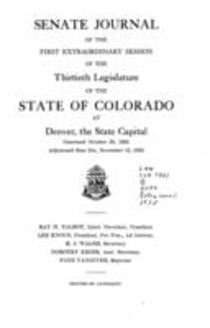 Senate Journal of the First Extraordinary Session of the Thirtieth Legislature of the State of Colorado at Denver, the State Capital