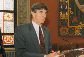 image of David H Getches in front of podium and microphone